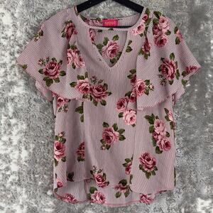 Karoo Size S (Ch) Floral Keyhole Striped Top Pink Casual Pullover Blouse